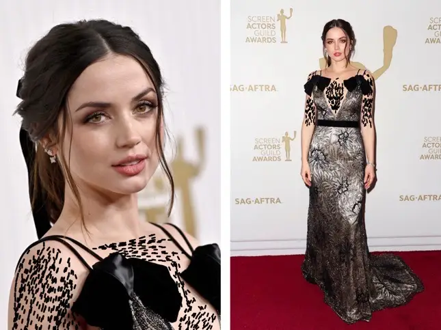 SAG Awards 2023 آنا د آرماس با لباس مشکی توری از برند لویی ویتون در مراسم اسایجی در سال ۲۰۲۳